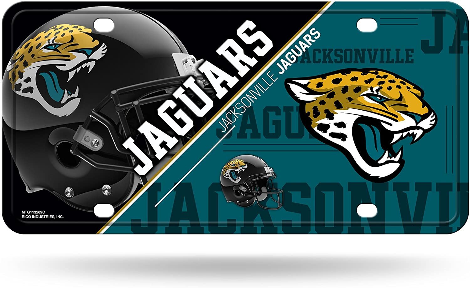 Jacksonville Jaguars Metal Auto Tag License Plate, Split Design, 6x12 Inch