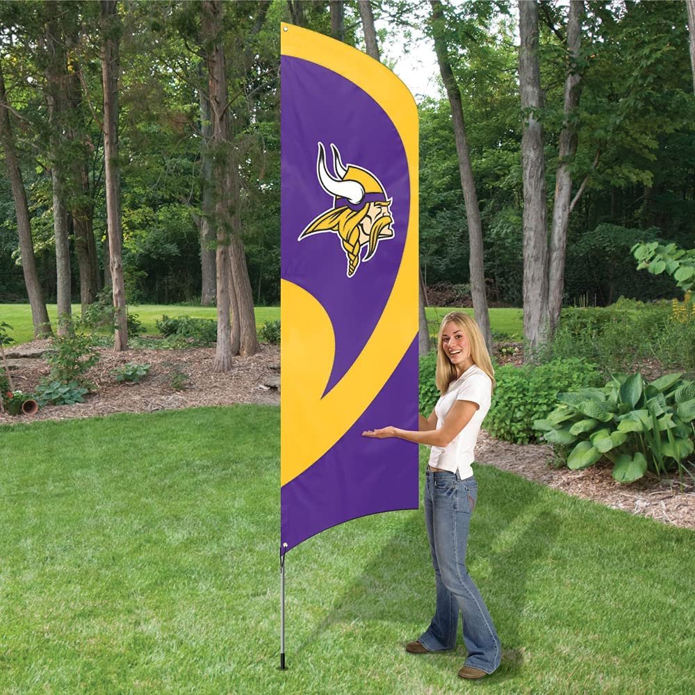 Minnesota Vikings 8 Foot Tall Team Flag Tailgating Kit with Metal Pole