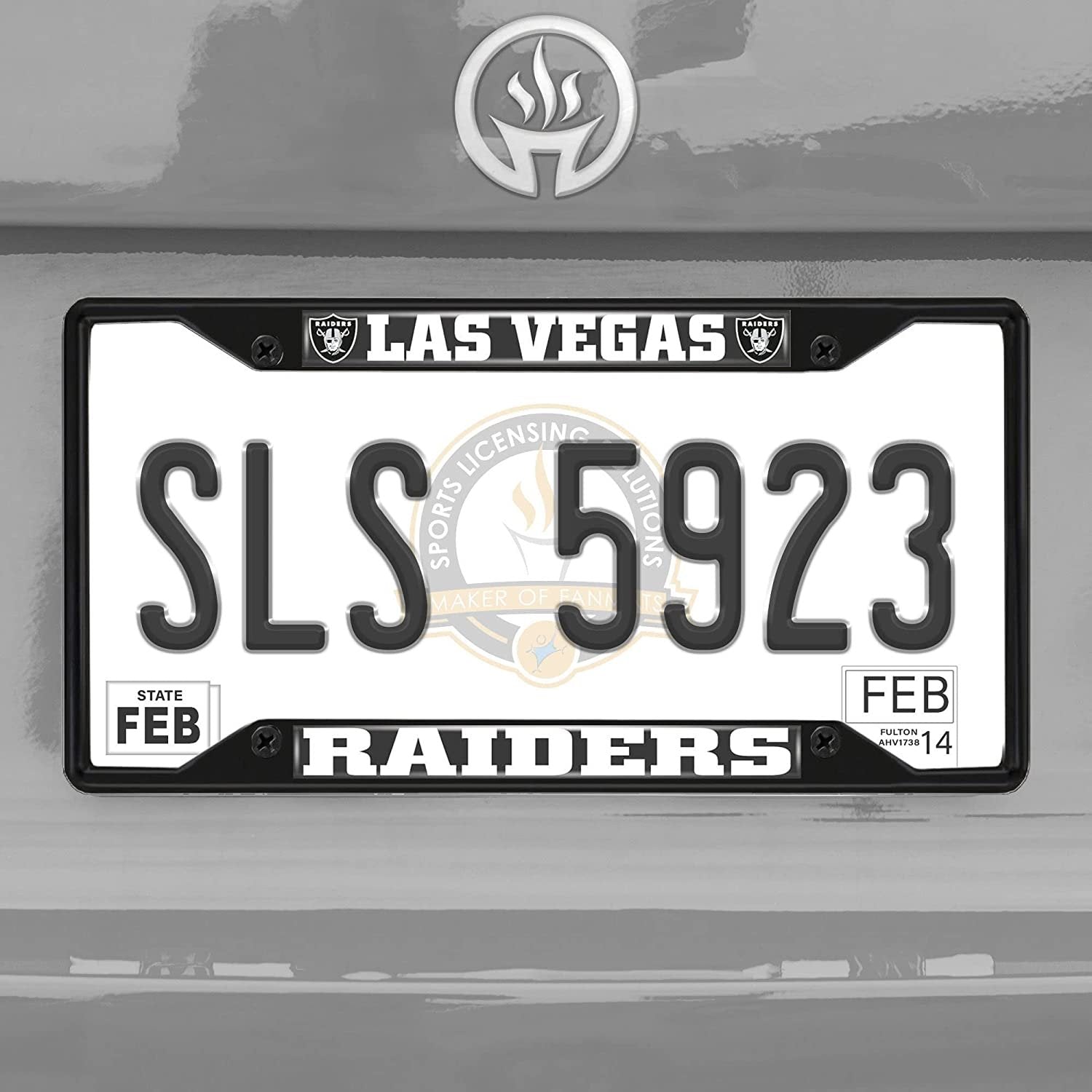 Las Vegas Raiders Black Metal License Plate Frame Tag Cover, 6x12 Inch