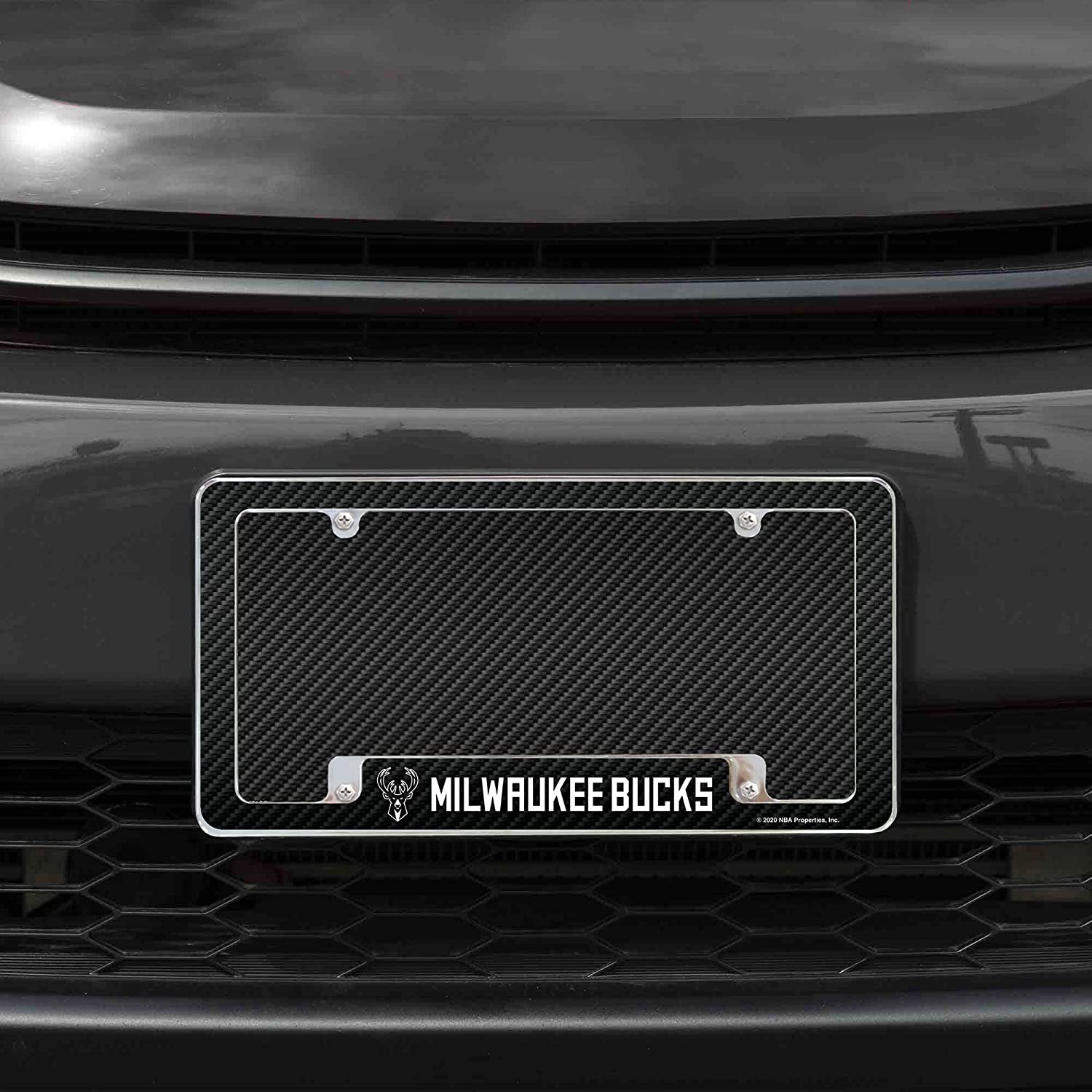 Milwaukee Bucks Metal License Plate Frame Chrome Tag Cover Carbon Fiber Design 6x12 Inch