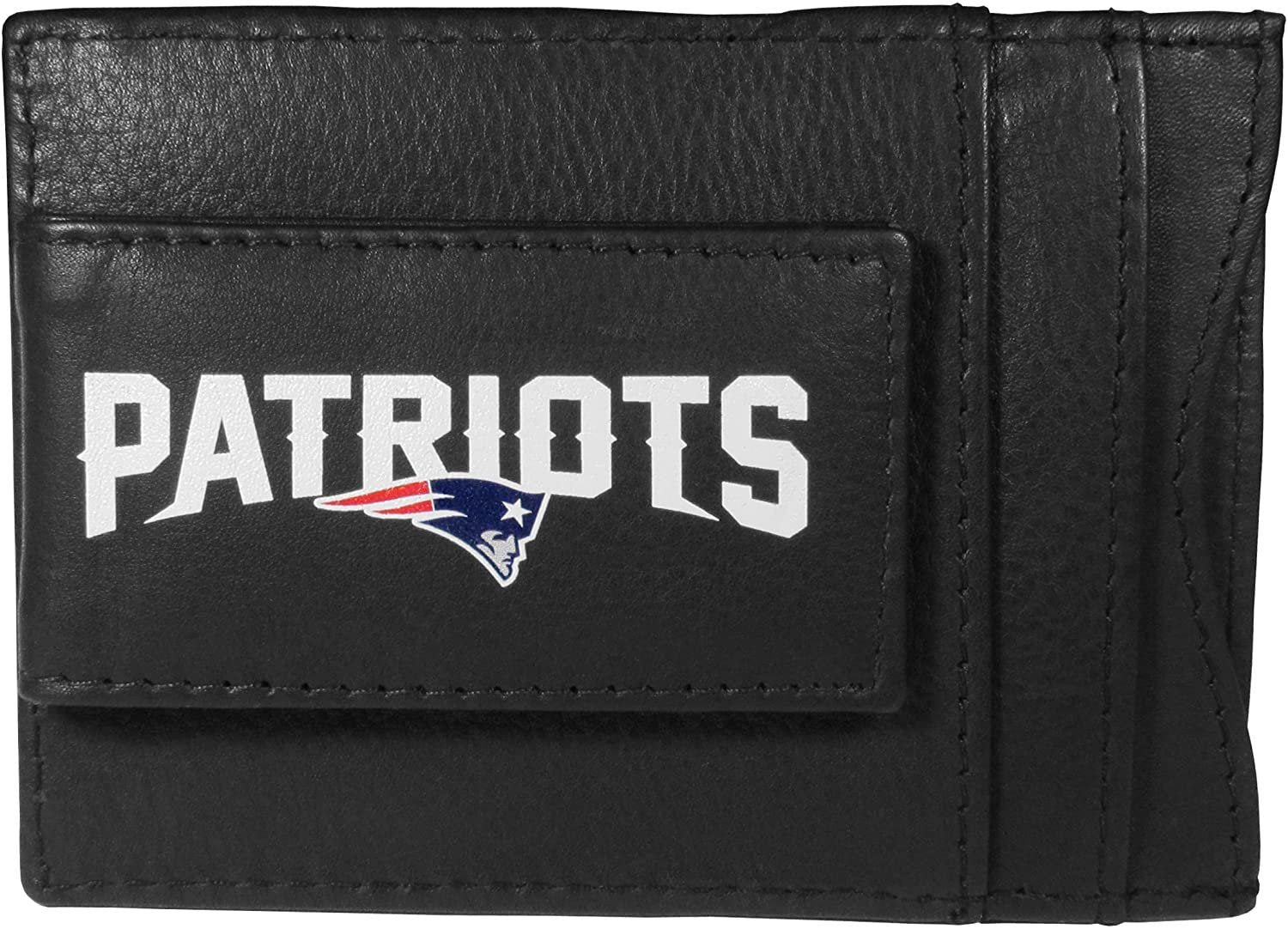 New England Patriots Black Leather Wallet, Front Pocket Magnetic Money Clip, Printed Logo