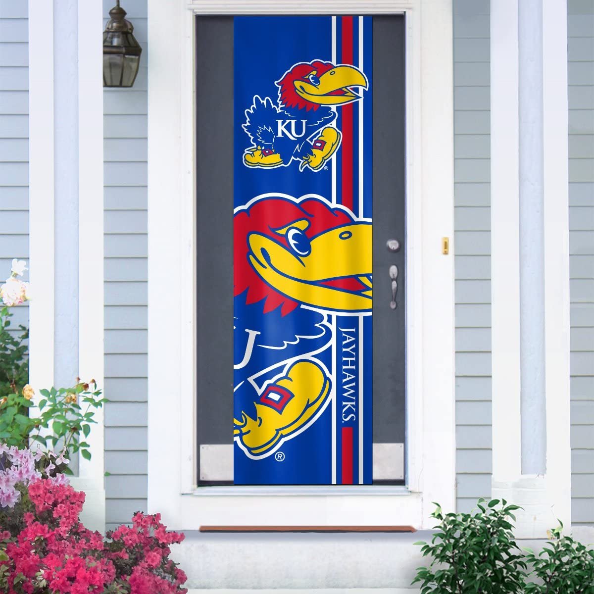 University of Kansas Jayhawks Door Banner Flag, 84 x 24 Inch, Elastic Straps on Back, House or Office