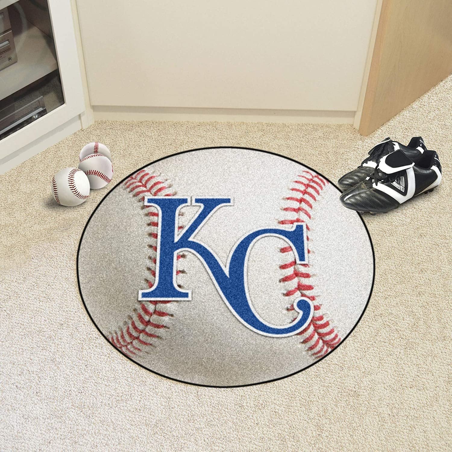 Kansas City Royals 27 Inch Area Rug Floor Mat, Nylon, Anti-Skid Backing, Baseball Shaped