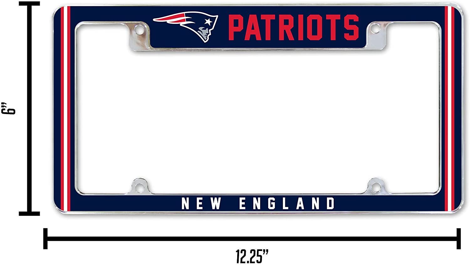 New England Patriots Metal License Plate Frame Chrome Tag Cover Alternate Design 6x12 Inch