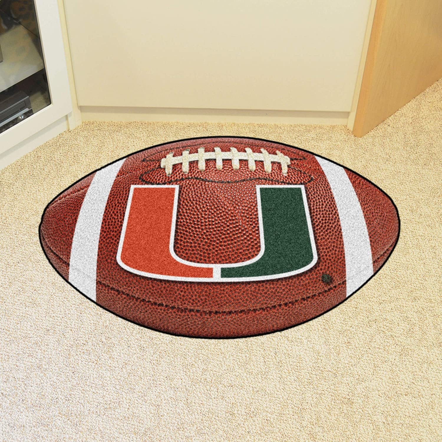 University of Miami Hurricanes Floor Mat Area Rug, 20x32 Inch, Non-Skid Backing, Football Design