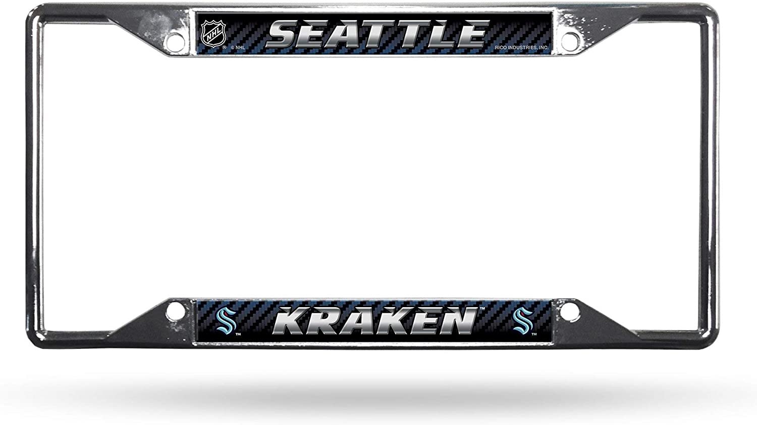 Seattle Kraken Premium Metal License Plate Frame Chrome Tag Cover, EZ View Design, 12x6 Inch