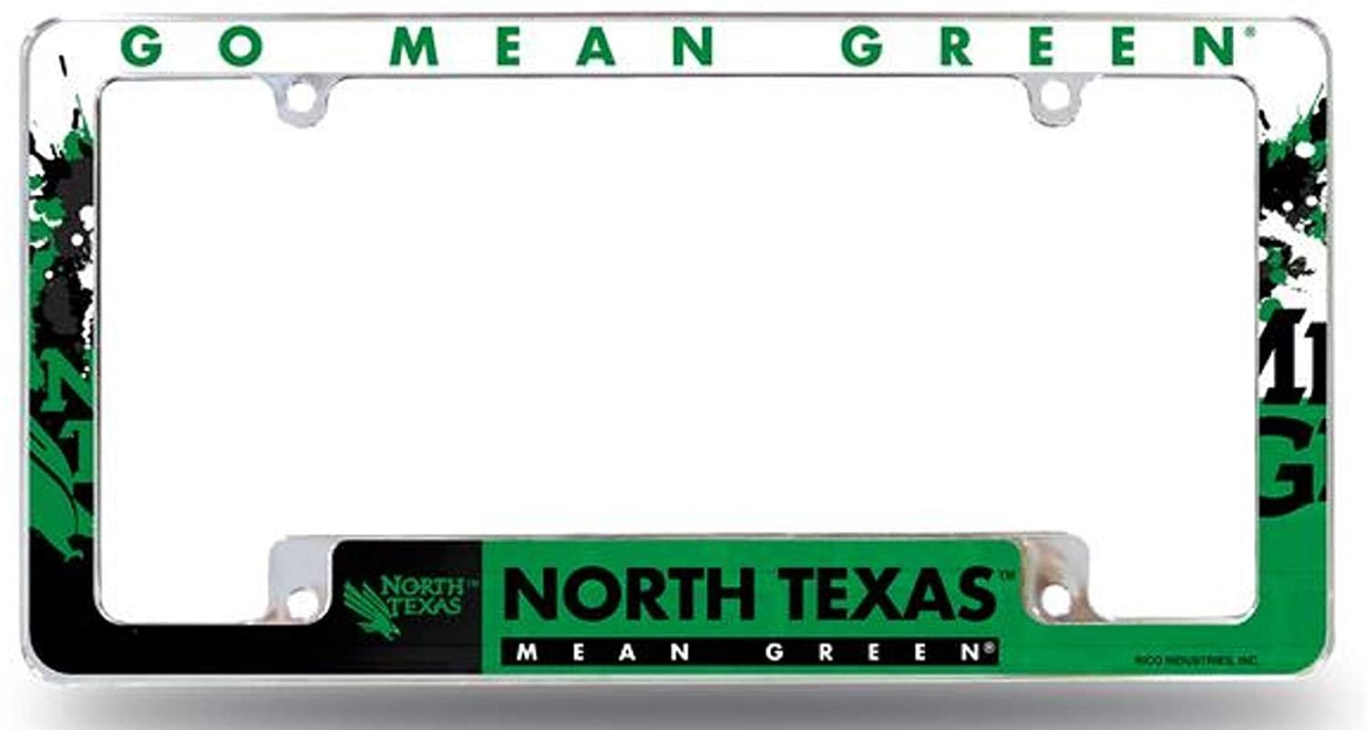 University of North Texas Mean Green Metal License Plate Frame Tag Cover, All Over Design, 12x6 Inch