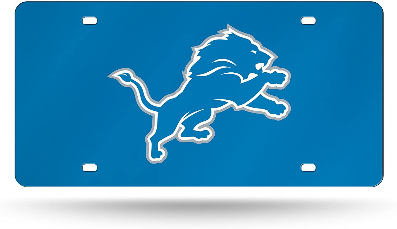 Detroit Lions Premium Laser Cut Tag License Plate, Mirrored Acrylic Inlaid, 6x12 Inch