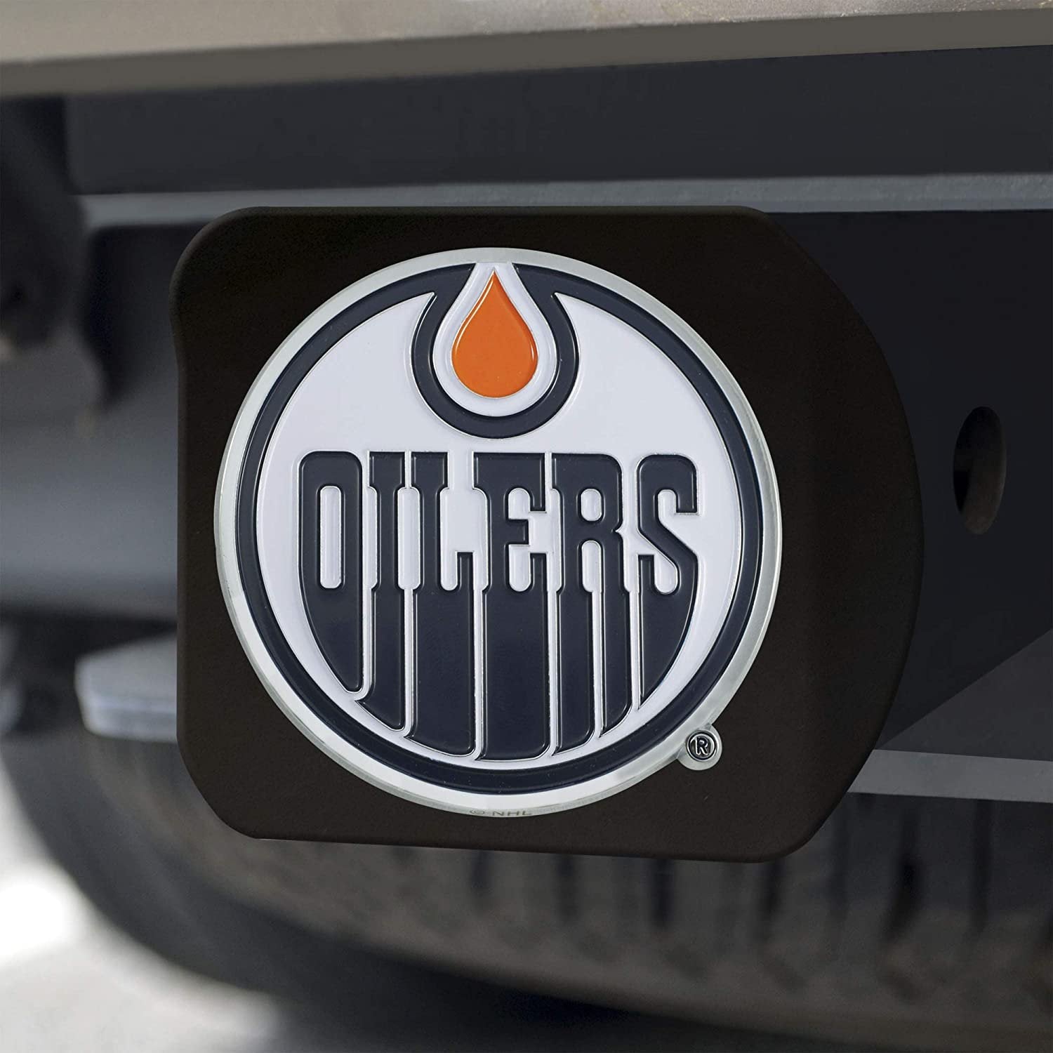 Edmonton Oilers Hitch Cover Black Solid Metal with Raised Color Metal Emblem 2" Square Type III