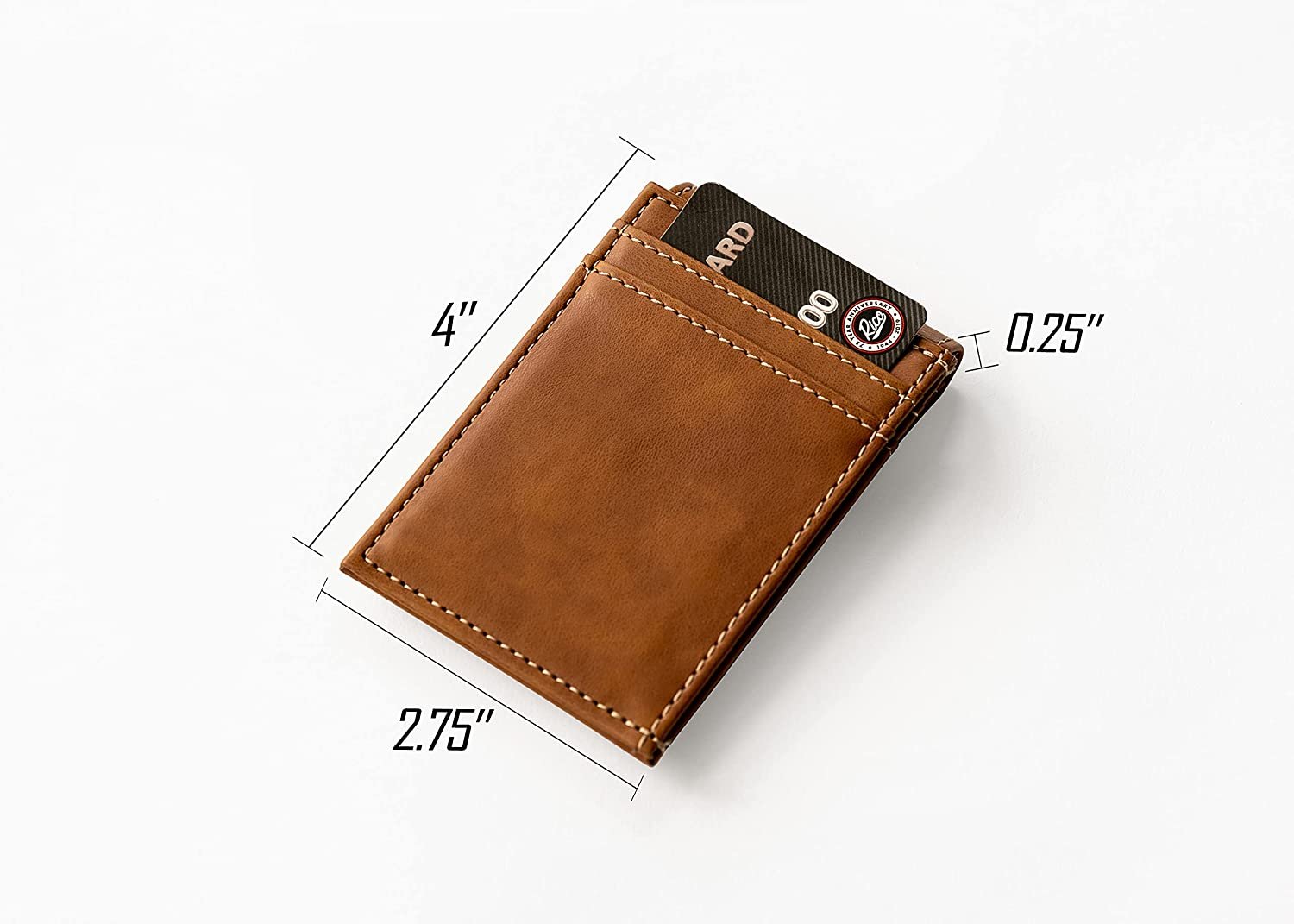 Denver Broncos Premium Brown Leather Wallet, Front Pocket Magnetic Money Clip, Laser Engraved, Vegan