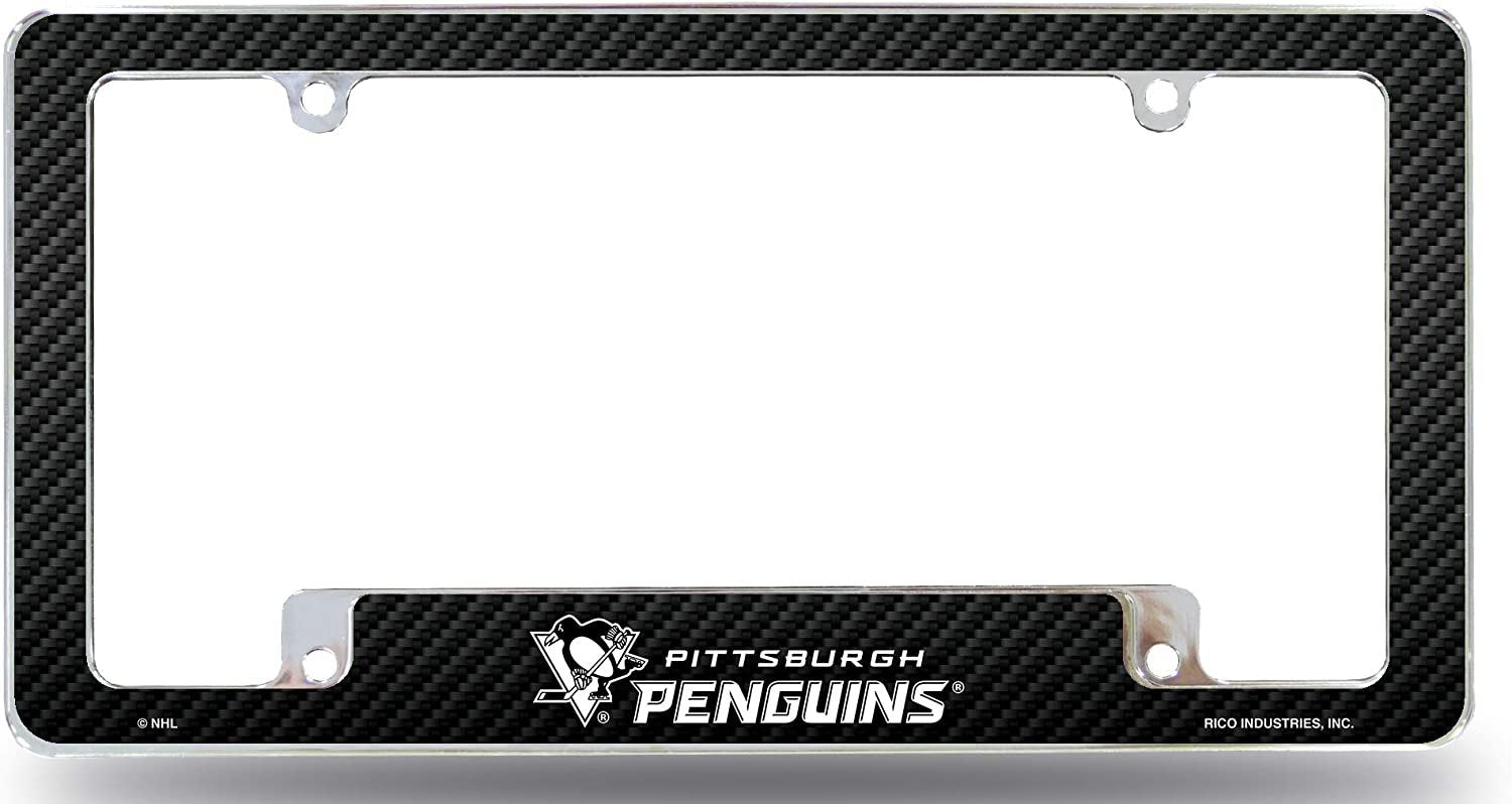 Pittsburgh Penguins Metal License Plate Frame Tag Cover Carbon Fiber Design Heavy Duty