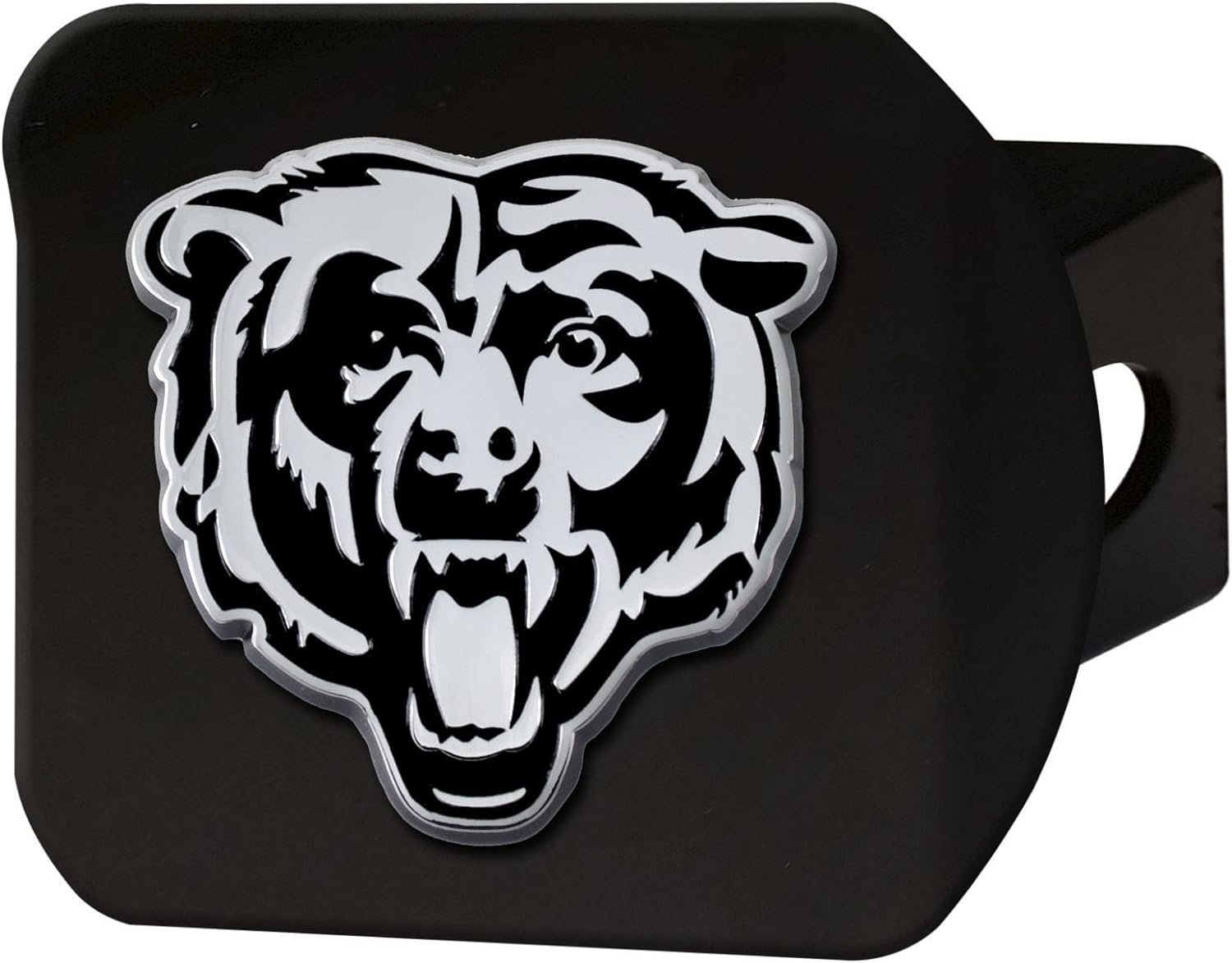 Chicago Bears Mascot Logo Solid Black Metal Hitch Cover with Metal Emblem 2 Inch Square Type III