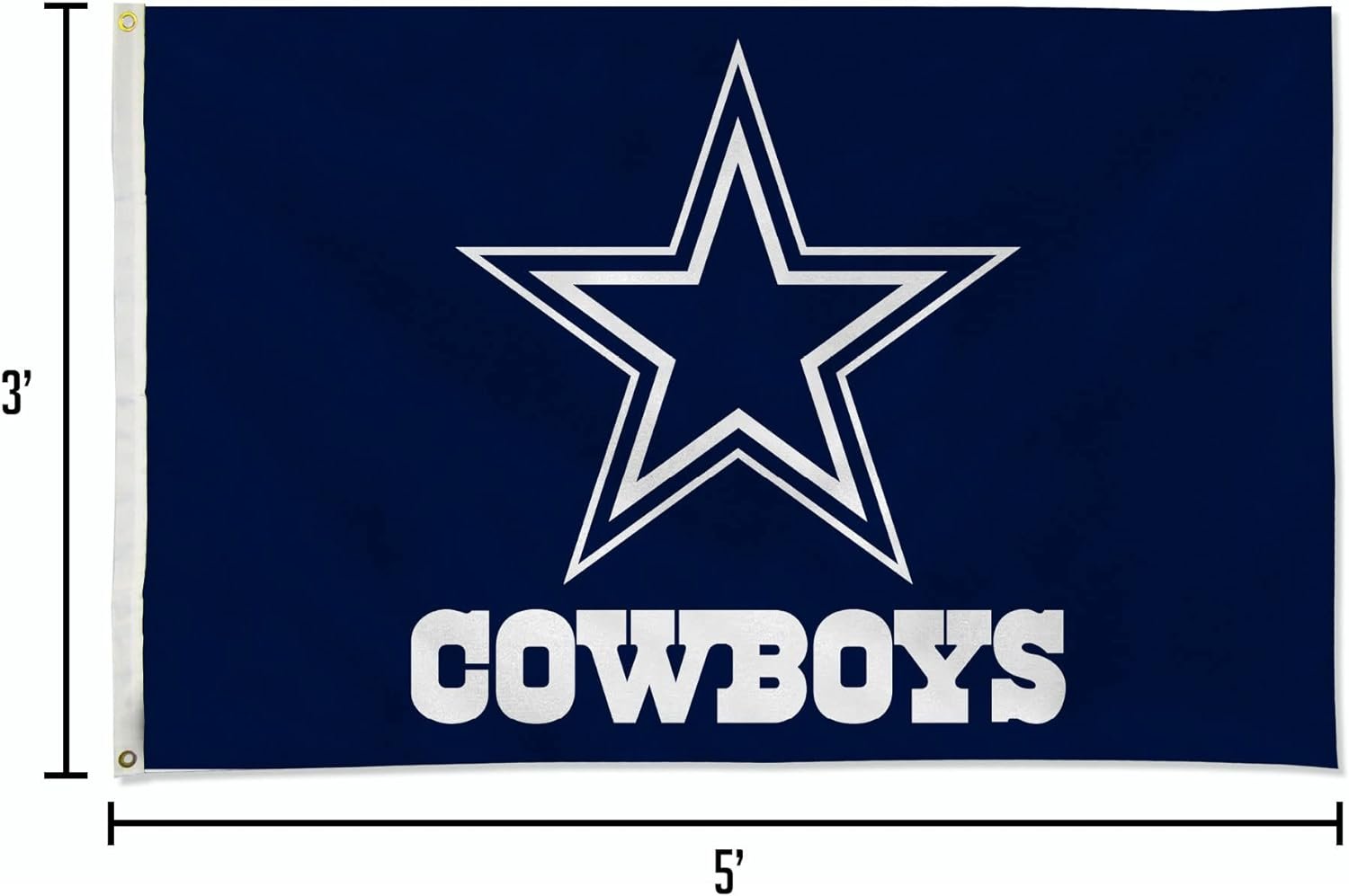 Dallas Cowboys 3x5 Foot Flag Banner with Metal Grommets, Logo with Team Name Design, Outdoor Use