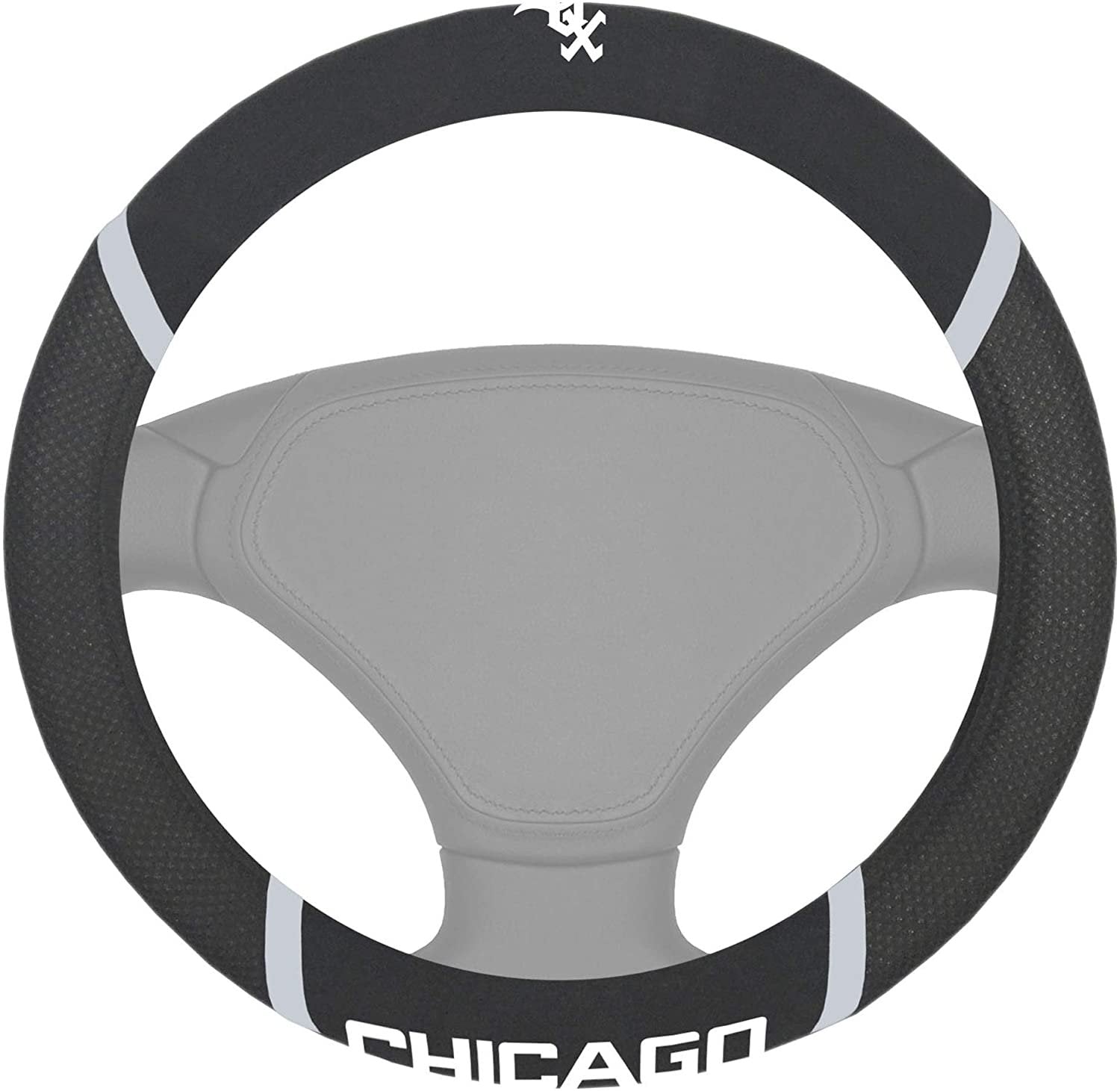 Chicago White Sox Steering Wheel Cover Premium Embroidered Black 15 Inch