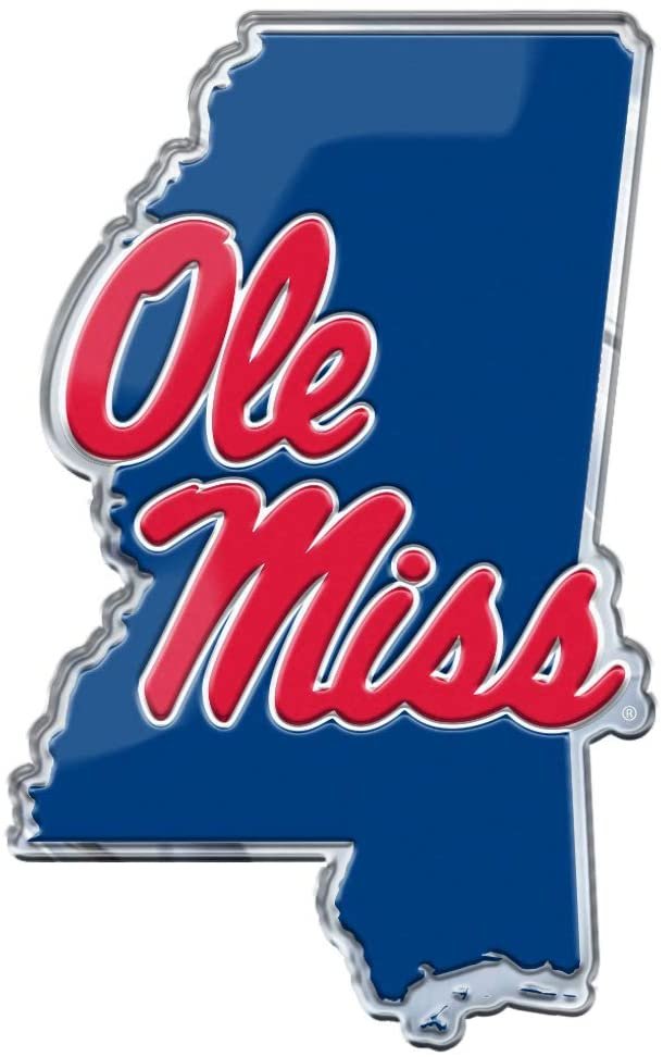 University of Mississippi Rebels Ole Miss State Design Auto Emblem, Aluminum Metal, Embossed Team Color, Raised Decal Sticker, Full Adhesive Backing