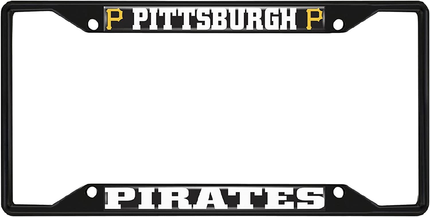 Pittsburgh Pirates Black Metal License Plate Frame Tag Cover, 6x12 Inch