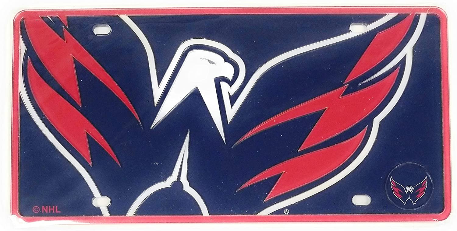 Washington Capitals Premium Laser Cut Tag License Plate, Mega Logo, Mirrored Acrylic Inlaid, 12x6 Inch