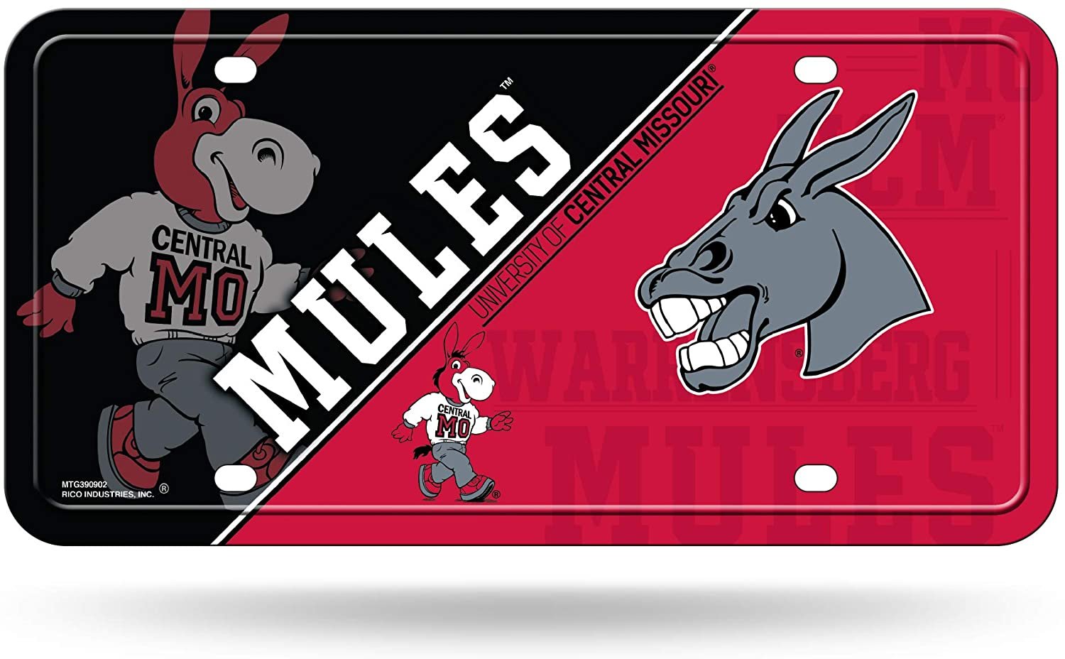 University of Central Missouri Mules Metal Auto Tag License Plate, Split Design, 6x12 Inch