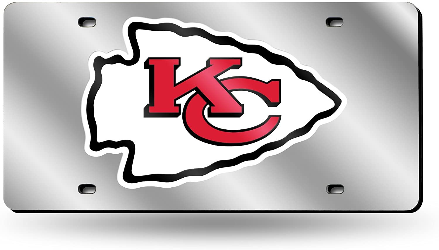 Kansas City Chiefs Premium Laser Cut Tag License Plate, Mirrored Acrylic Inlaid, 12x6 Inch