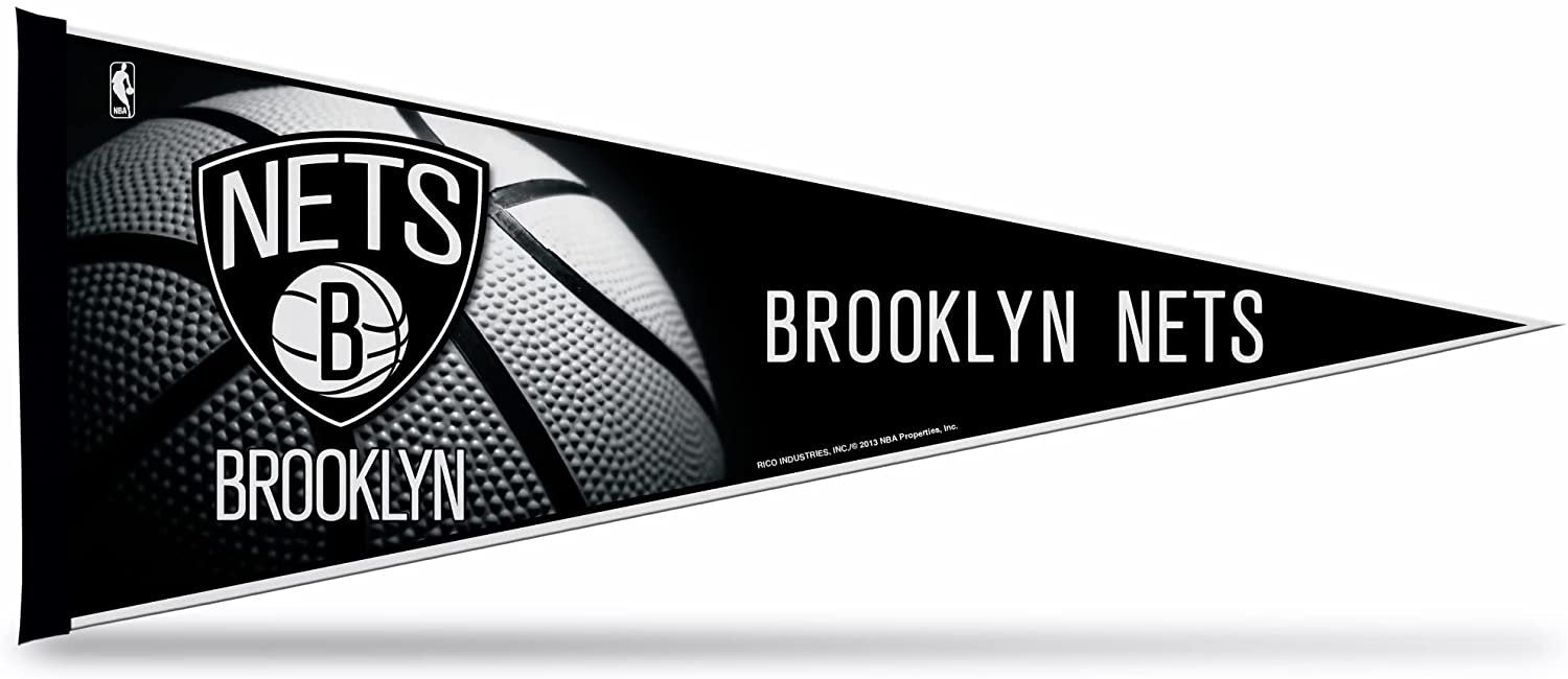 Brooklyn Nets Soft Felt Pennant, Basketball Design, 12x30 Inch, Easy To Hang