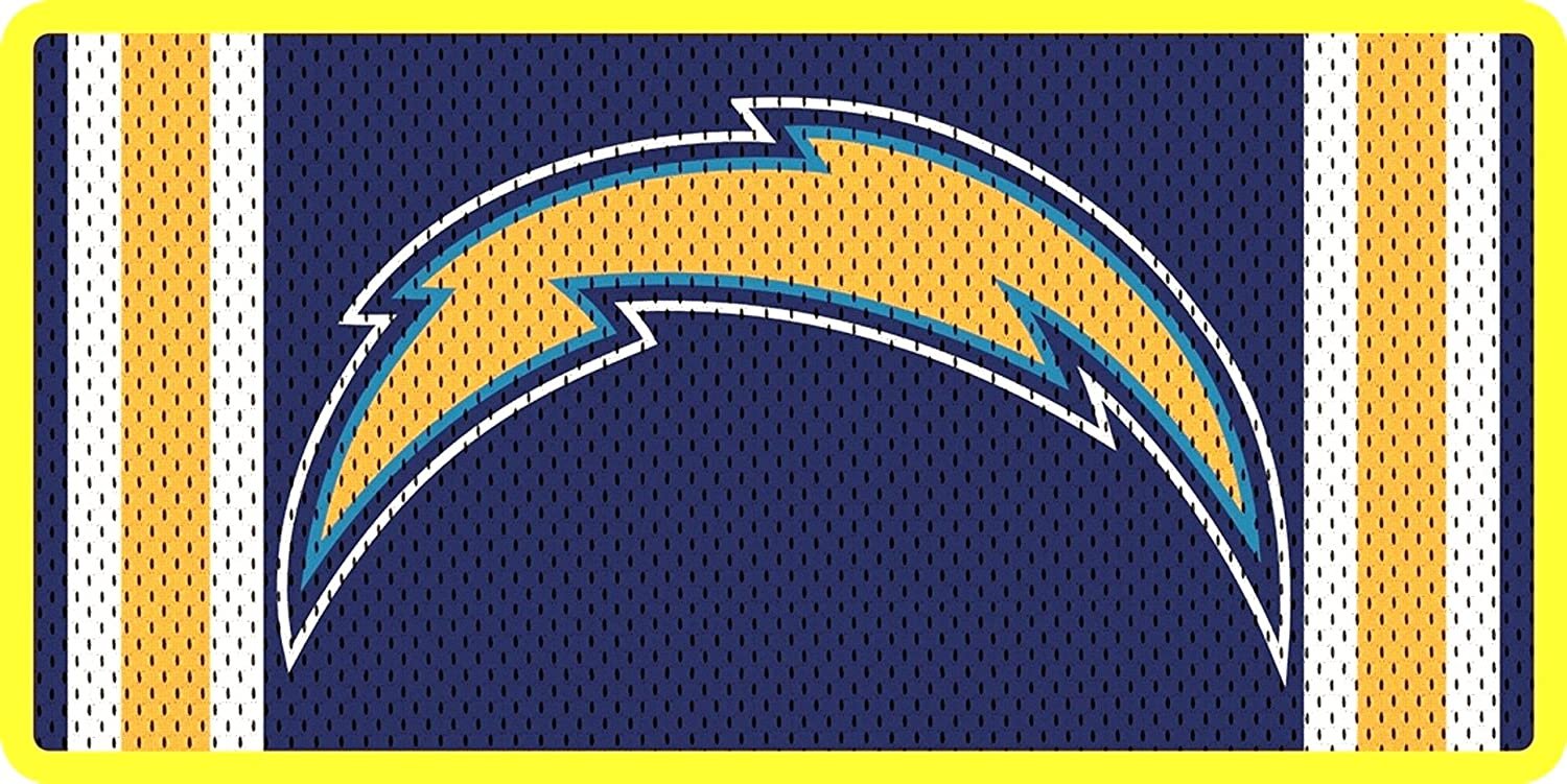 Los Angeles Chargers Premium Laser Cut Tag License Plate, Jersey Design, Mirrored Acrylic Inlaid, 6x12 Inch