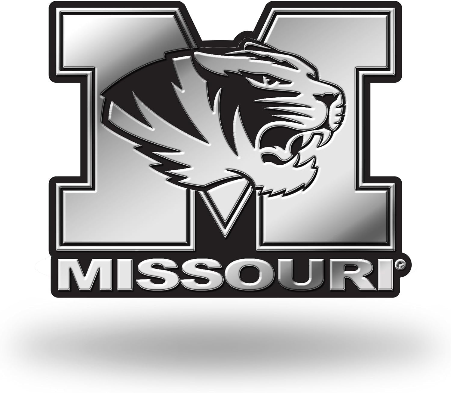 University of Missouri Tigers Auto Emblem, Silver Chrome Color, Raised Molded Plastic, 3.5 Inch, Adhesive Tape Backing