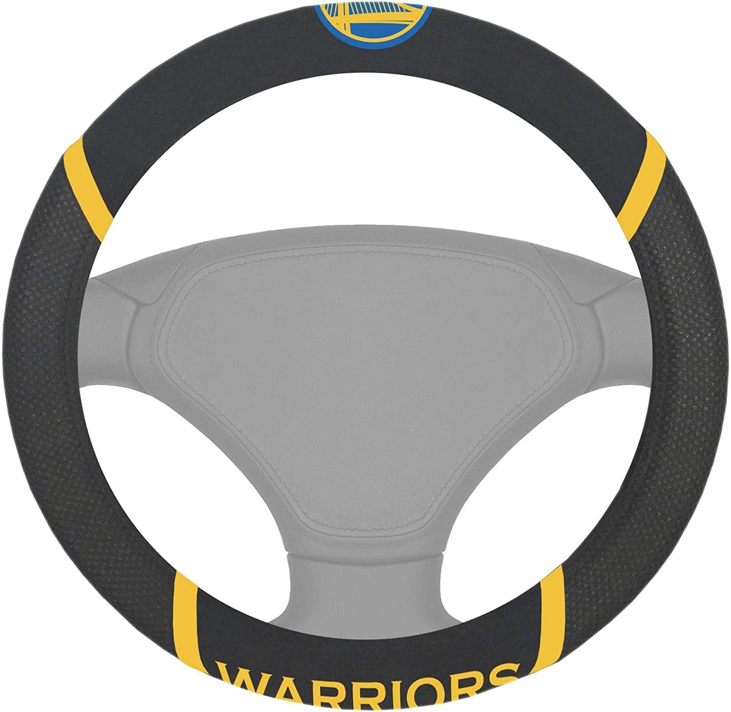 Golden State Warriors Steering Wheel Cover Premium Embroidered Black 15 Inch