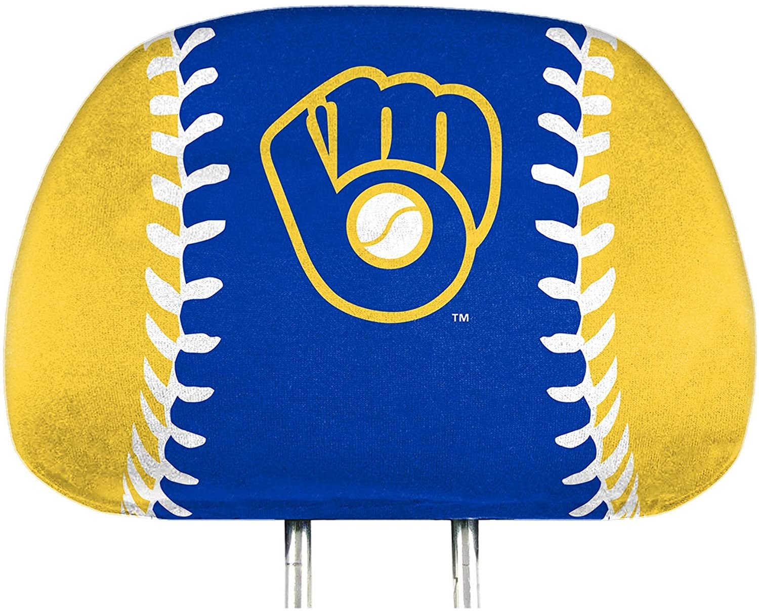 Milwaukee Brewers Premium Pair of Auto Head Rest Covers, Full Color Printed, Elastic, 10x14 Inch