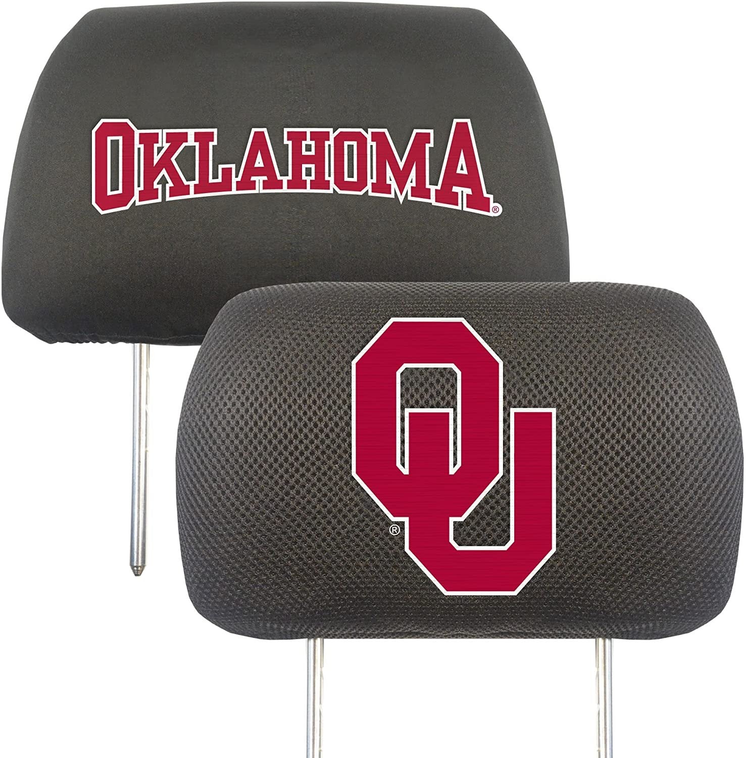 University of Oklahoma Sooners Pair of Premium Auto Head Rest Covers, Embroidered, Black Elastic, 14x10 Inch