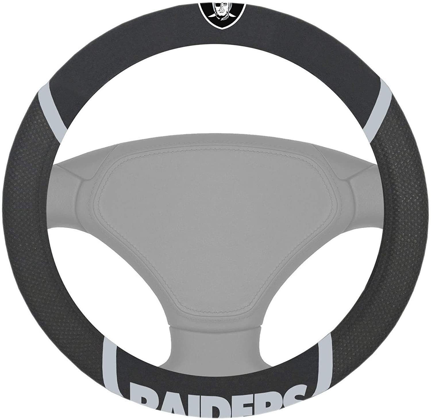 Las Vegas Raiders Premium 15 Inch Black Emroidered Steering Wheel Cover