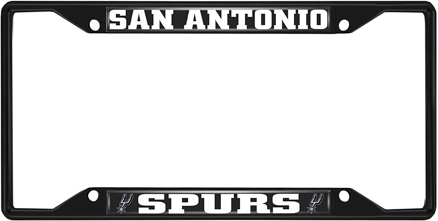San Antonio Spurs Black Metal License Plate Frame Tag Cover, 6x12 Inch