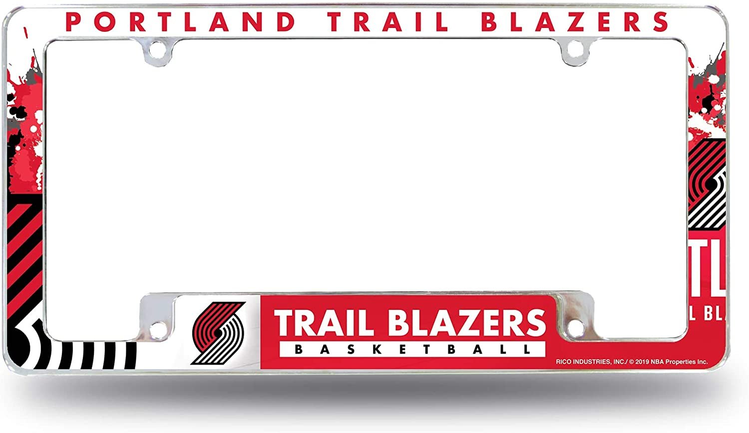 Portland Trail Blazers Metal License Plate Frame Tag Cover All Over Design Heavy Gauge