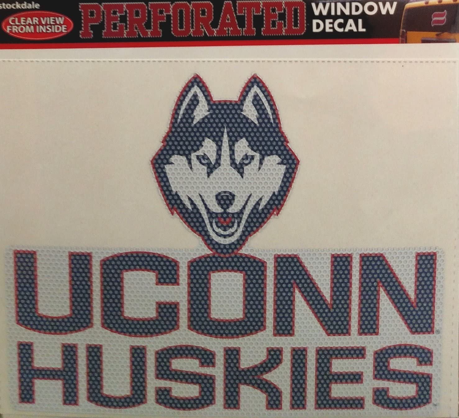 University of Connecticut Huskies UCONN 8 Inch Preforated Window Film Decal Sticker, One-Way Vision, Adhesive Backing