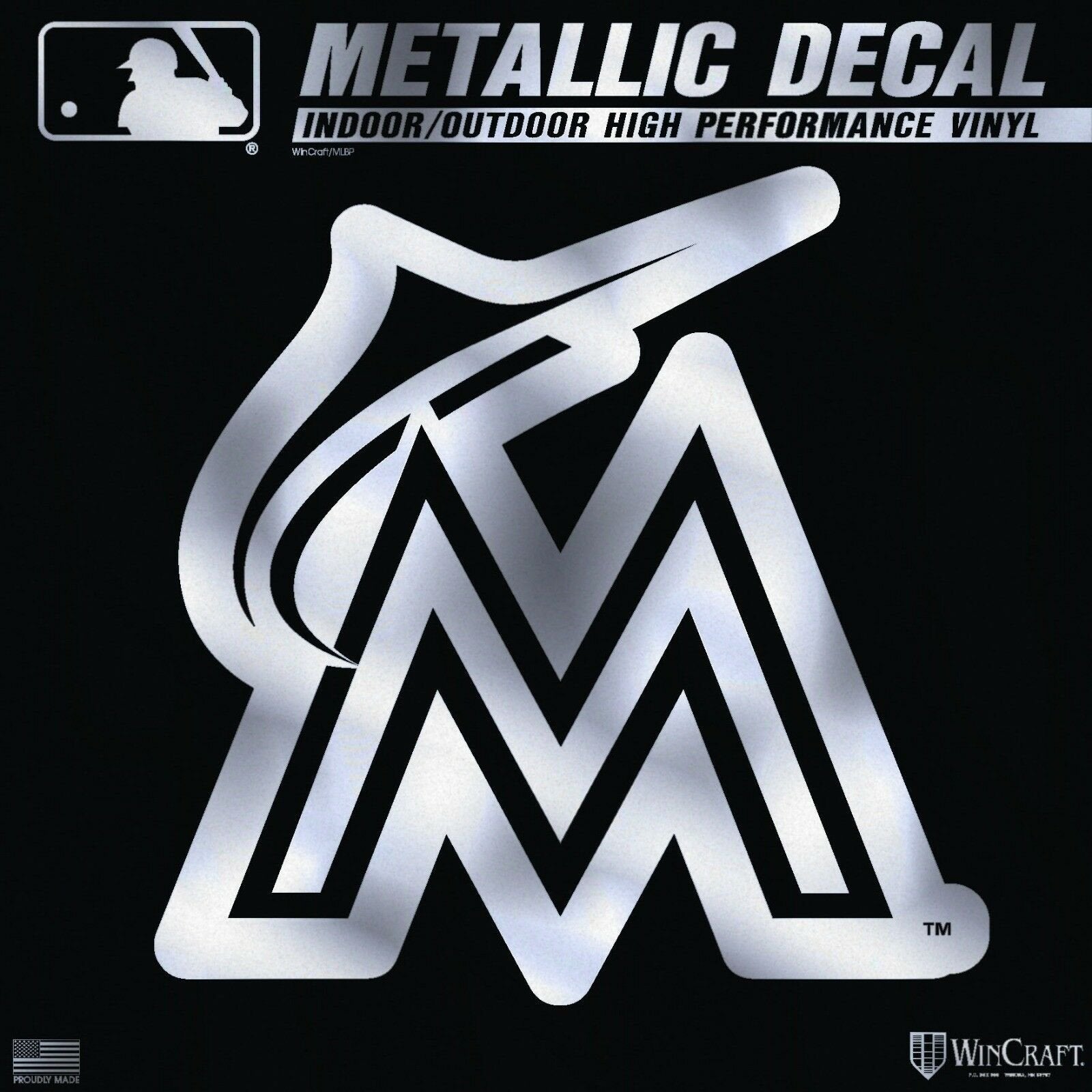Miami Marlins 6 Inch Decal Sticker, Metallic Chrome Shimmer Design, Retro Logo
