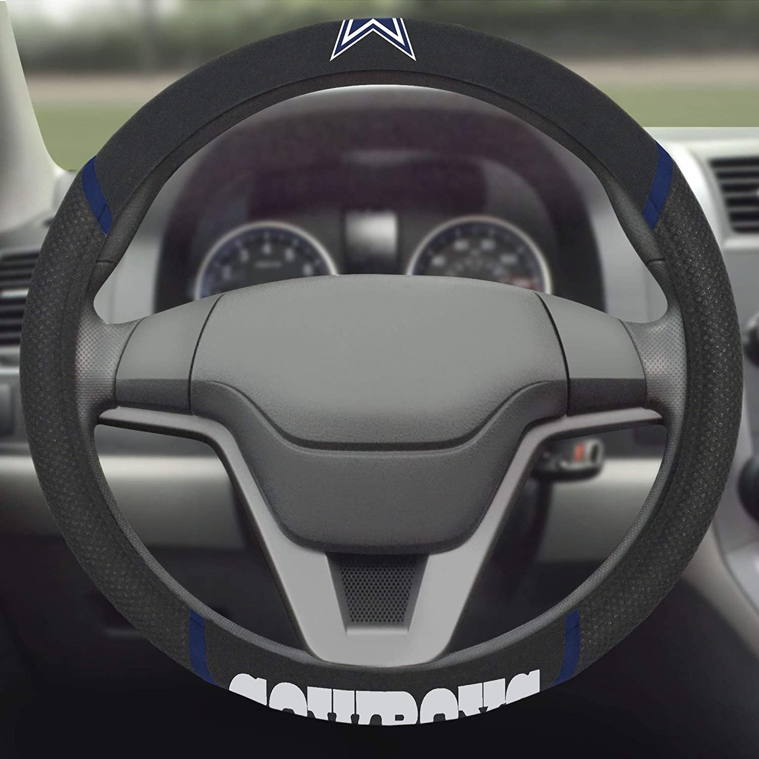 Dallas Cowboys Premium 15 Inch Black Emroidered Steering Wheel Cover