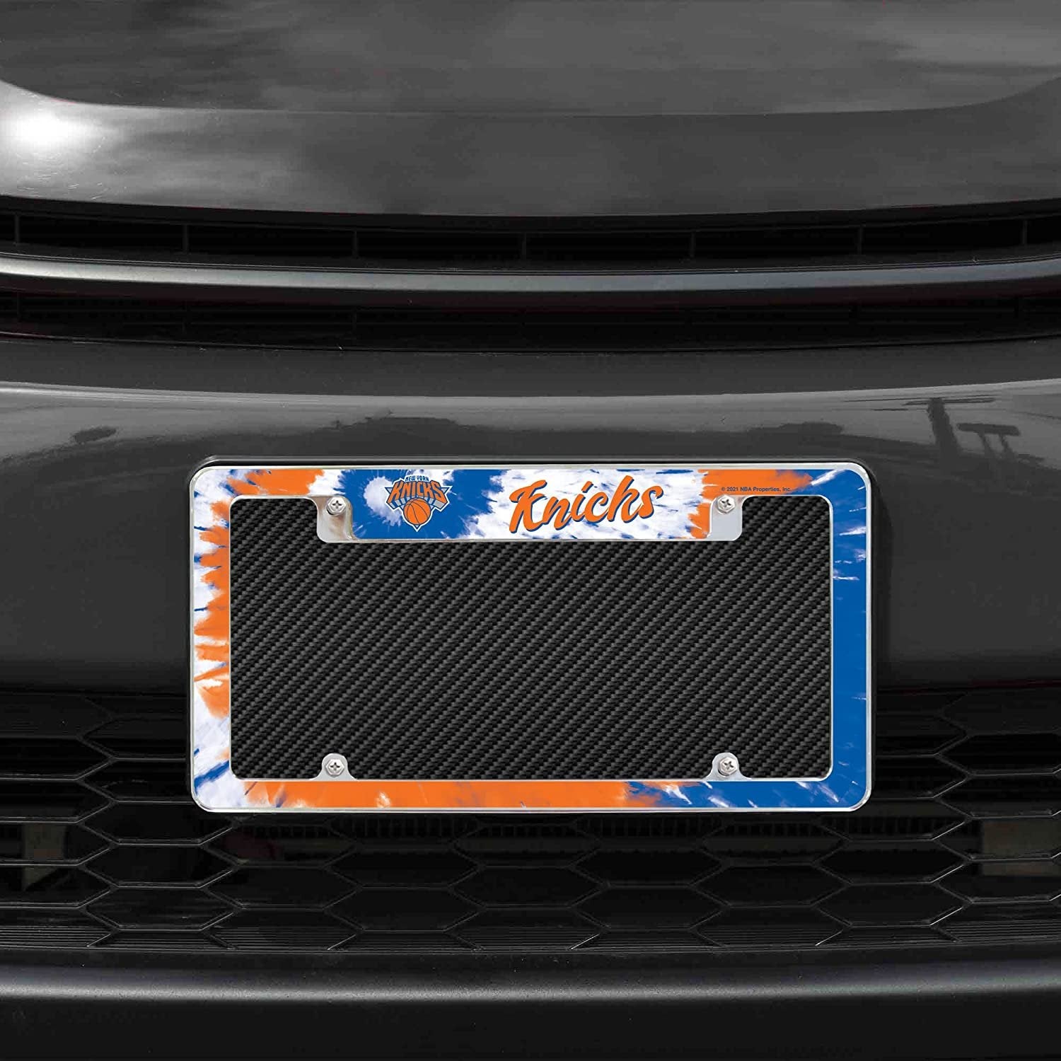 New York Knicks Metal License Plate Frame Chrome Tag Cover Tie Dye Design 6x12 Inch
