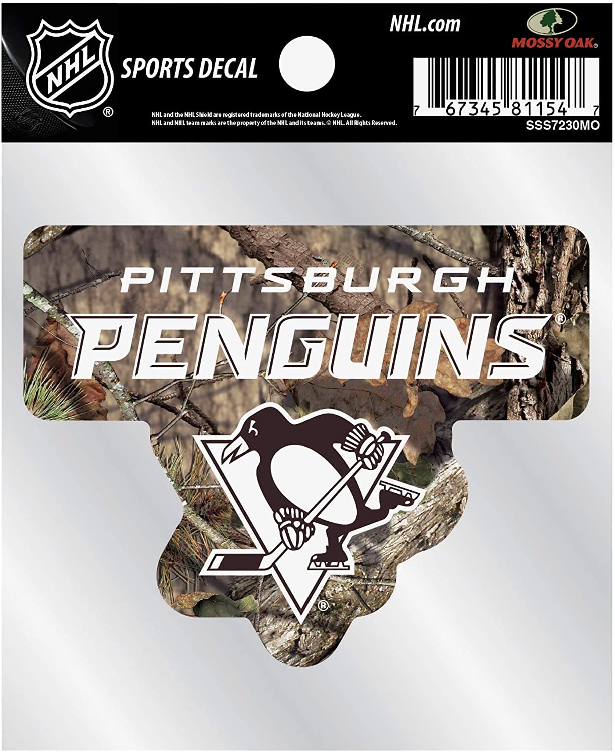 Pittsburgh Penguins 4x4 Inch Die Cut Decal Sticker, Mossy Oak Camo Logo, Clear Backing