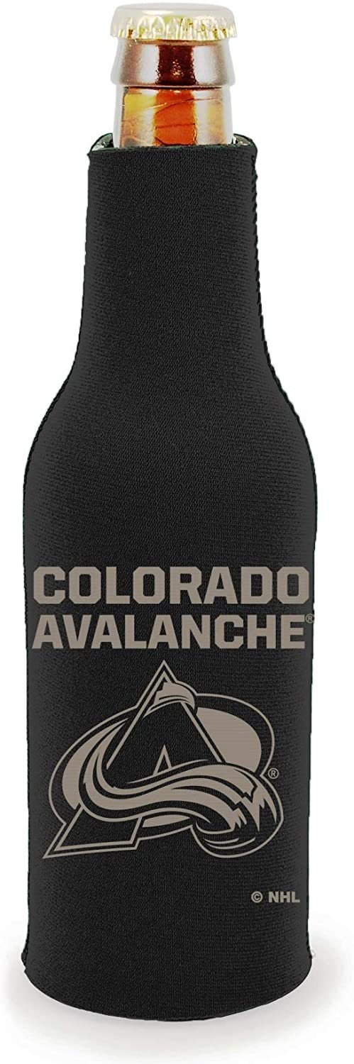 Colorado Avalanche Pair of 16oz Drink Zipper Bottle Cooler Insulated Neoprene Beverage Holder, Tonal Black Design