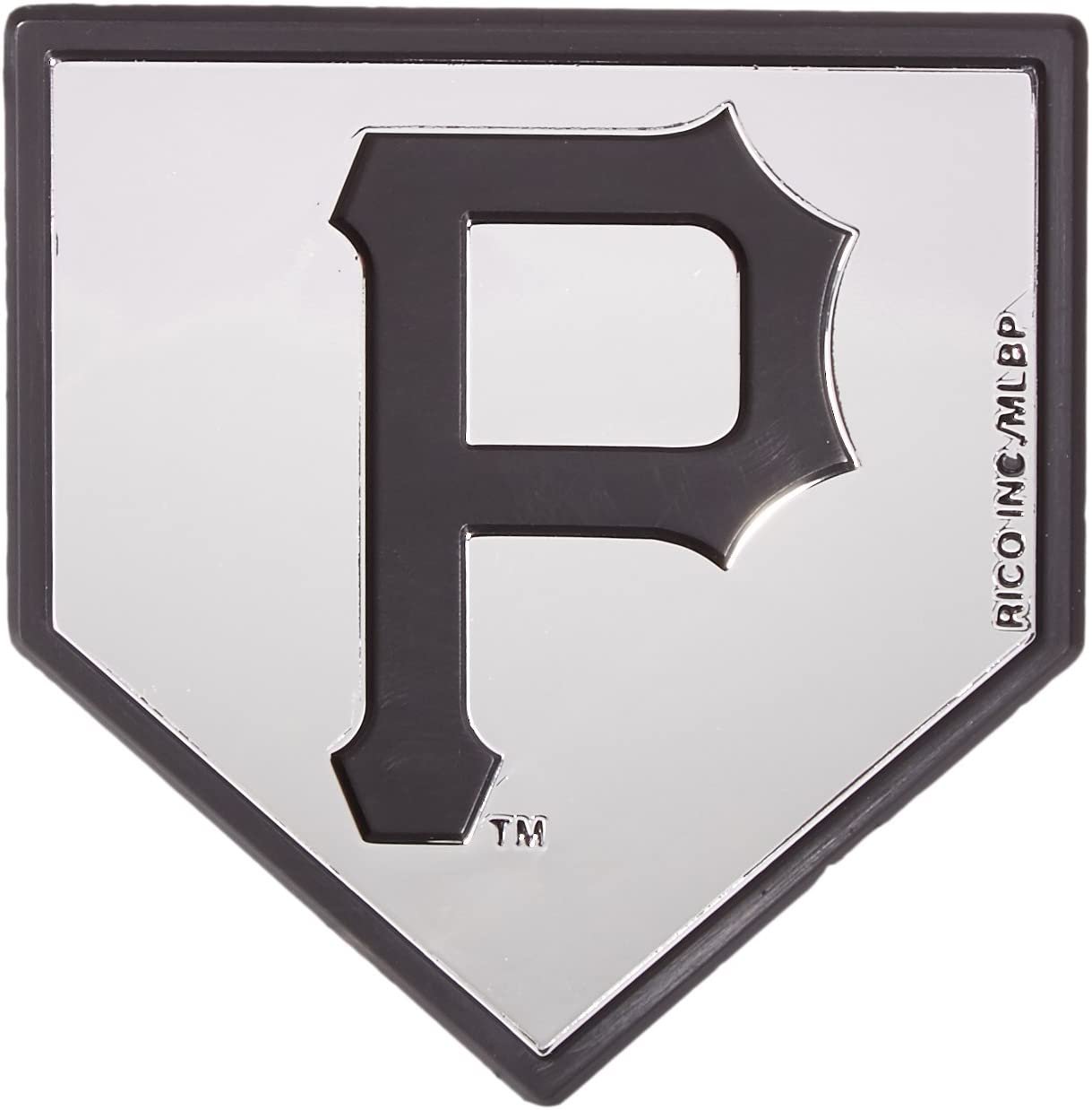 Pittsburgh Pirates Auto Emblem, Silver Chrome Color, Raised Molded Plastic, 3.5 Inch, Adhesive Tape Backing