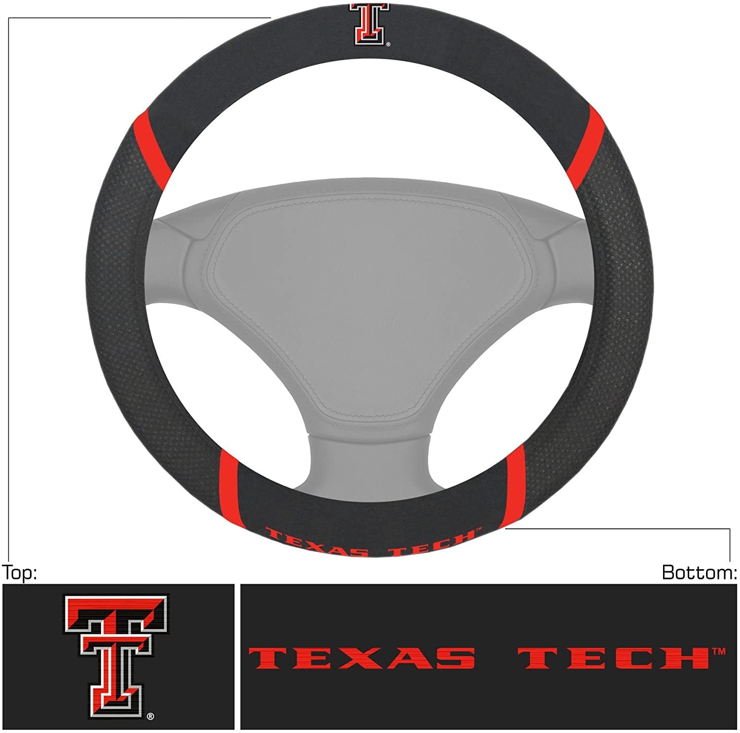 Texas Tech Red Raiders Premium 15 Inch Black Emroidered Steering Wheel Cover University