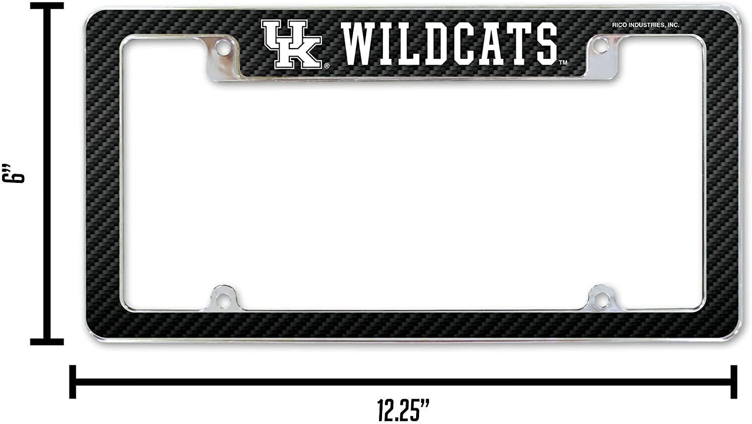 University of Kentucky Wildcats Metal License Plate Frame Chrome Tag Cover Carbon Fiber Design 6x12 Inch