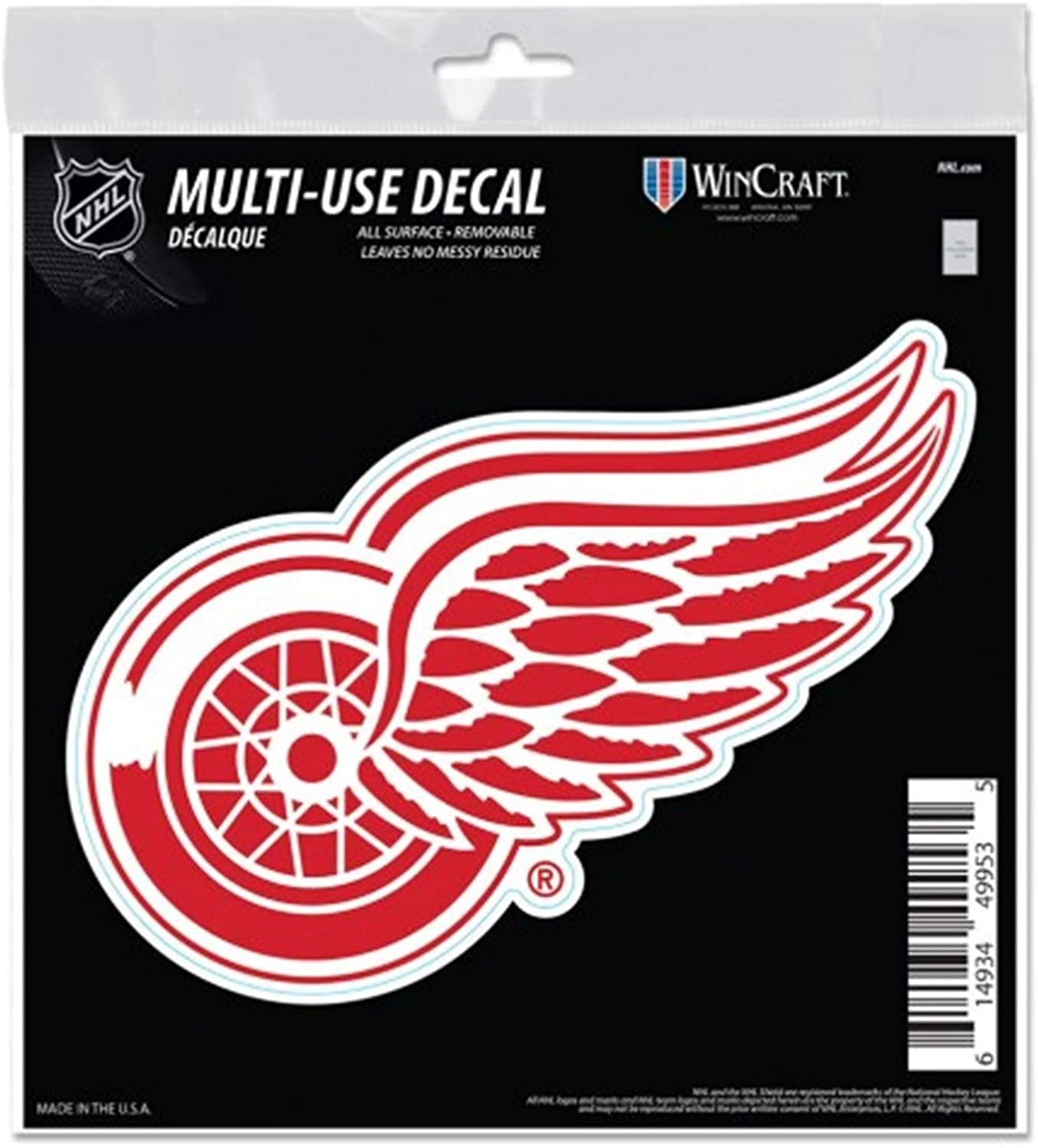 Detroit Red Wings 6 Inch Decal Sticker, Flat Vinyl, Die Cut, Primary Design, Full Adhesive Backing