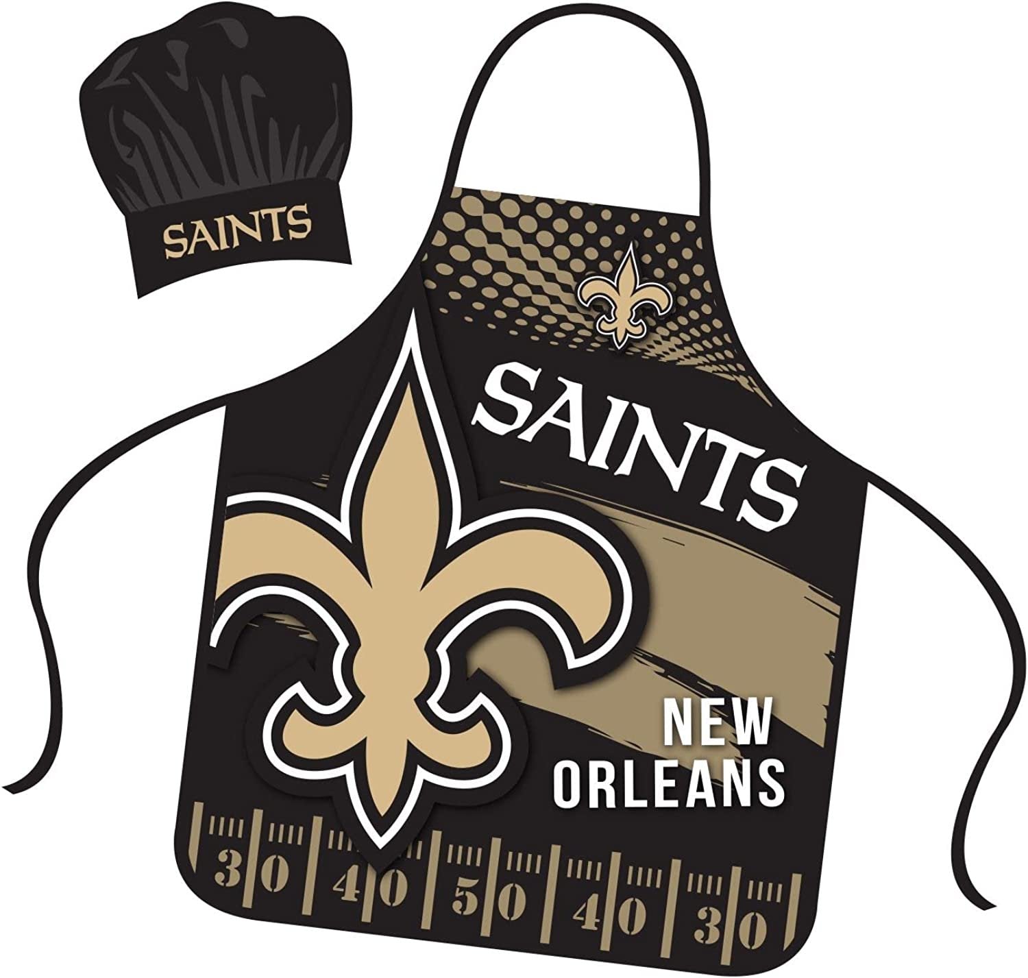 New Orleans Saints Apron Chef Hat Set Full Color Universal Size Tie Back Grilling Tailgate BBQ Cooking Host