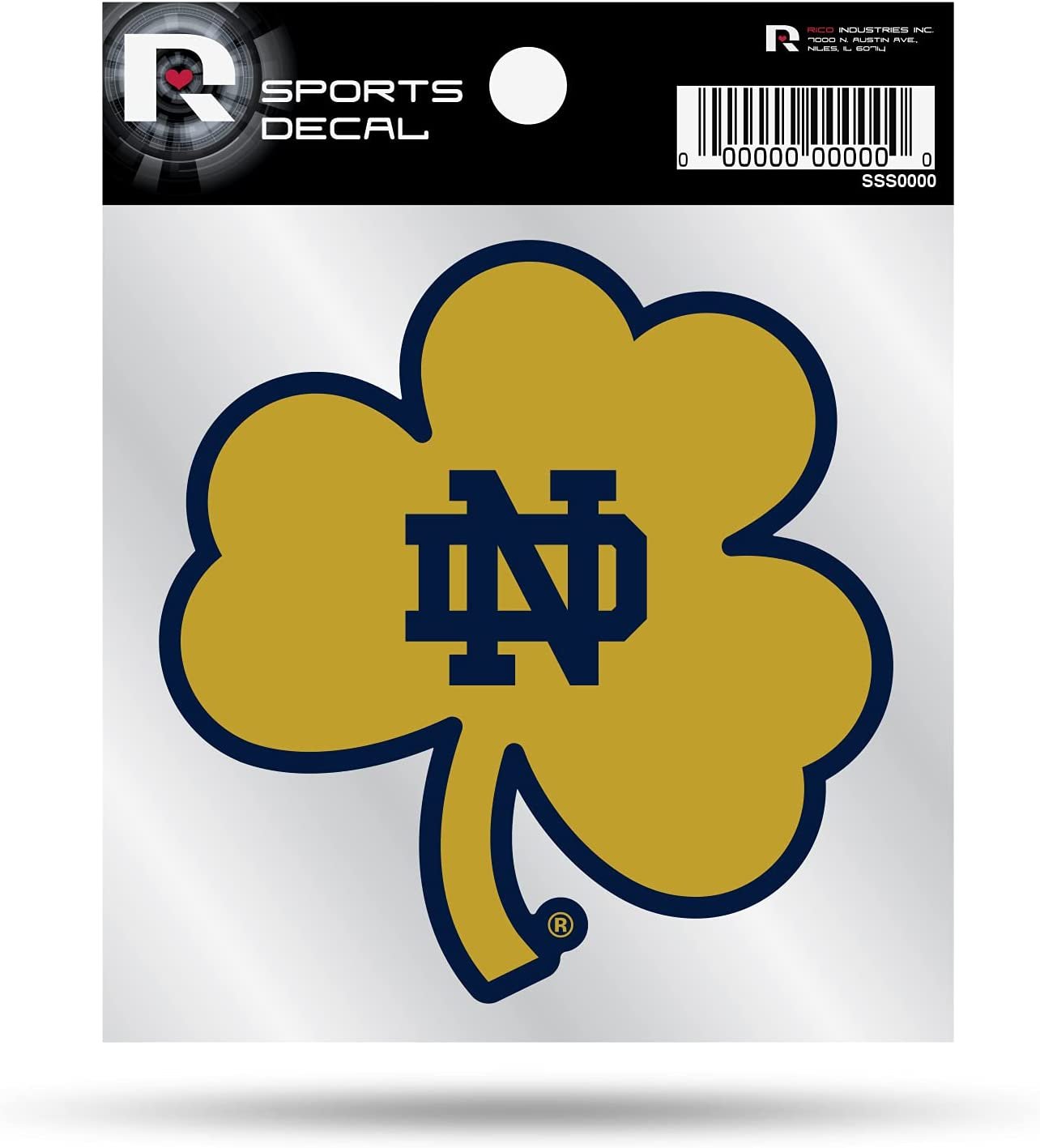 University of Notre Dame Fighting Irish 4x4 Inch Decal Sticker Gold Shamrock Design Clear Backing