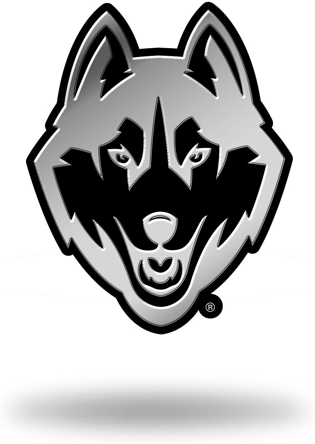 University of Connecticut Huskies Uconn Auto Emblem, Silver Chrome Color, Raised Molded Plastic, 3.5 Inch, Adhesive Tape Backing