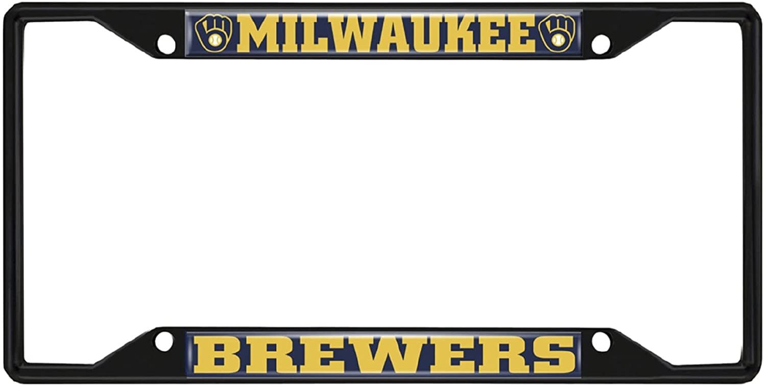 Milwaukee Brewers Black Metal License Plate Frame Tag Cover, 6x12 Inch