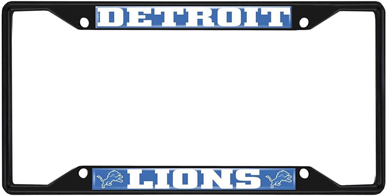 Detroit Lions Black Metal License Plate Frame Tag Cover, 6x12 Inch