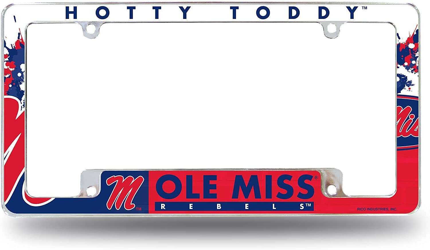 University of Mississippi Rebels Ole Miss Metal License Plate Frame Chrome Tag Cover 12x6 Inch All Over Design