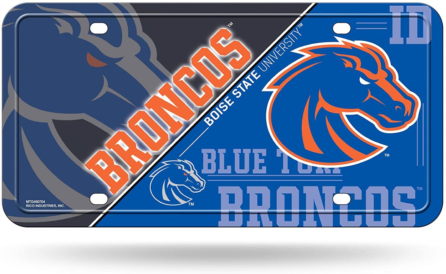 Boise State University Broncos Metal Auto Tag License Plate, Split Design, 6x12 Inch