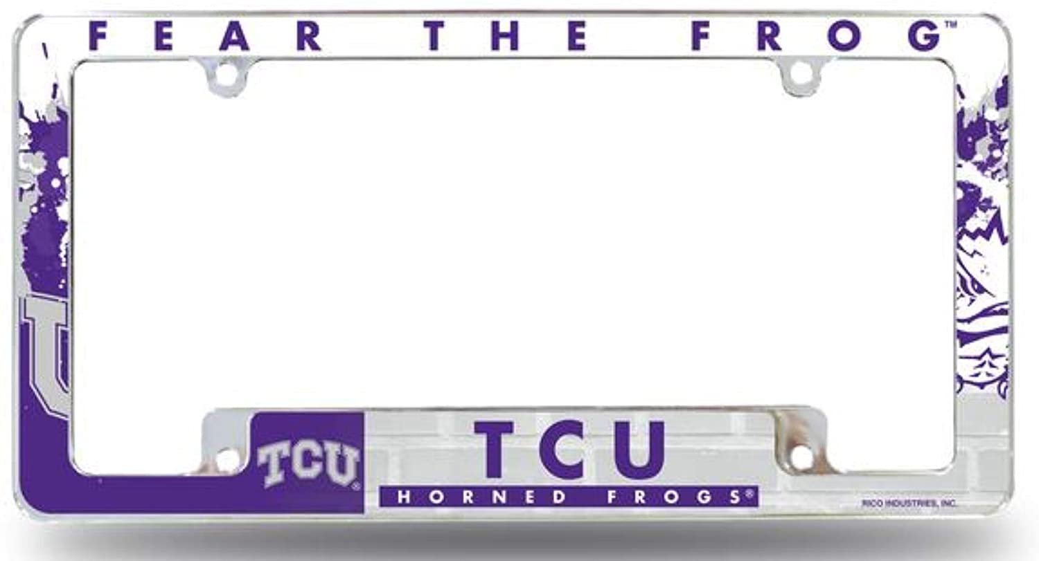 Texas Christian University TCU Horned Frogs Metal License Plate Frame Tag Cover, All Over Design, 12x6 Inch